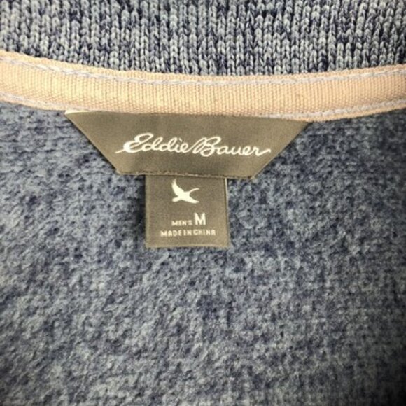 Eddie Bauer Mens Medium Long Sleeve Embroidered Logo Pullover 1/4 Zip Blue - Picture 2 of 10